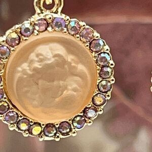 Kirks Folly Goddess Dream Angel Lever-back Earrings Peach with Aura Borealis Cry